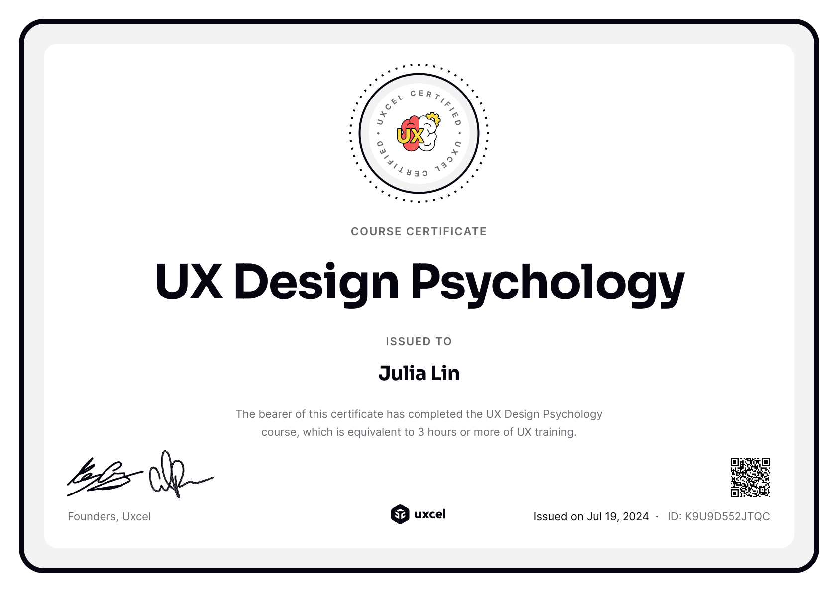 Julia Lin's certificate